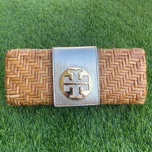 Tory Burch woven rattan clutch